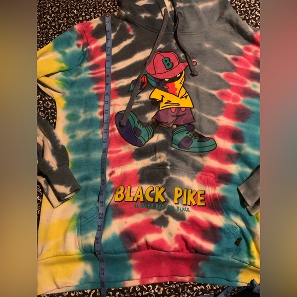 Black Pike XL unisex Tie Dye hoodie with cartoon graphic, always bet on black - Picture 4 of 6